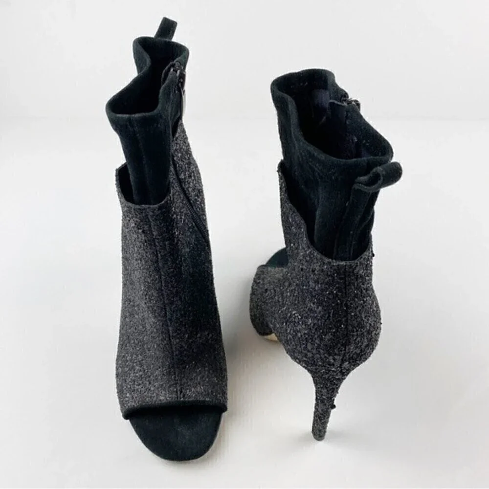 Via Spiga Tarni Black Glitter High Heel Peep Toe Booties Size 7.5 - Picture 4 of 13